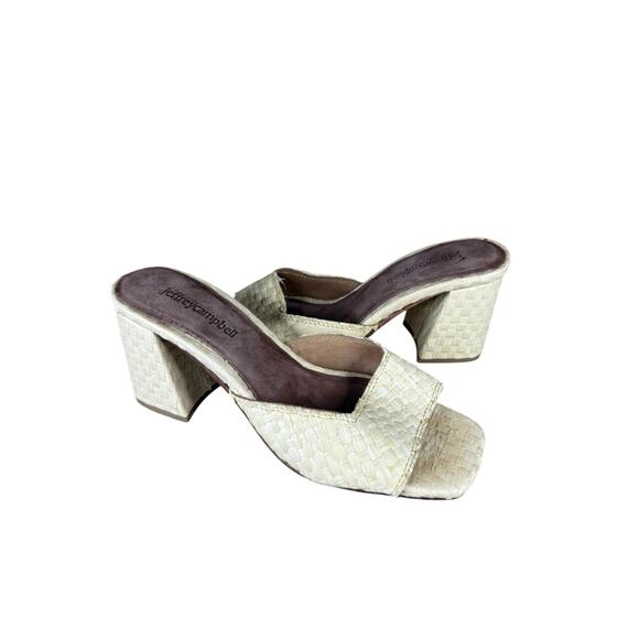 Jeffrey Campbell Woven Ivory Block Heel Mules Slides Sandals Size 7 - Picture 2 of 8